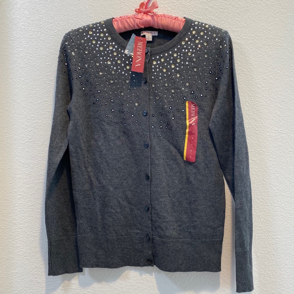 Merona Target Womens Jeweled Cardigan Gray Sweater